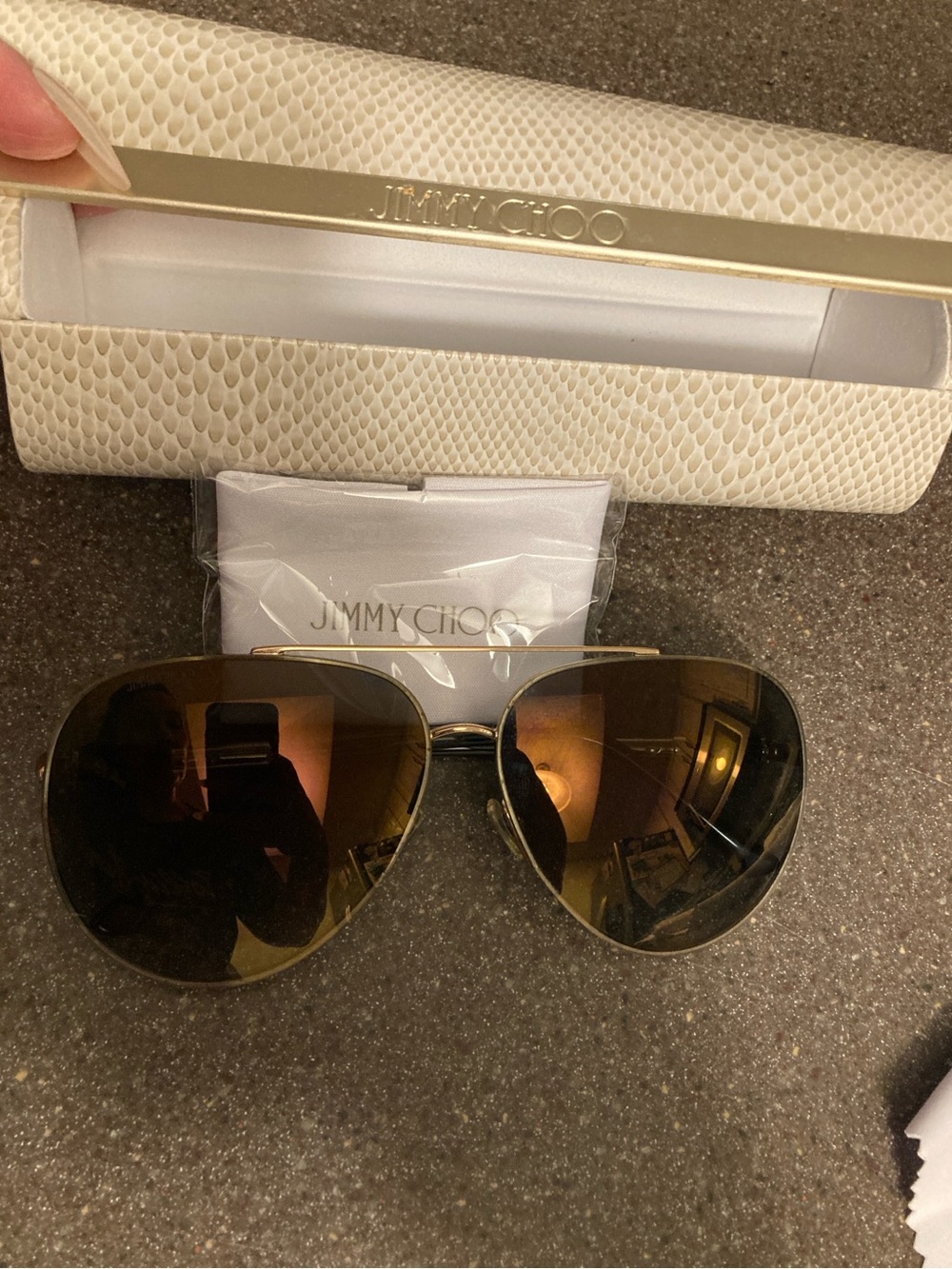 Jimmy Choo Gold Frame Sunglasses with Brown Gradient Lenses- Authentic w/case - Picture 5 of 9